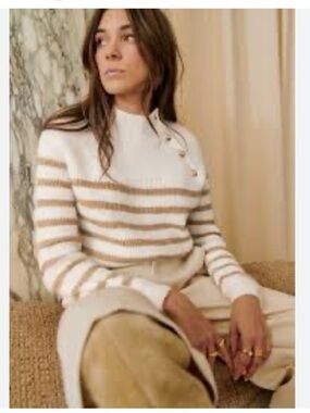 Sezane Trudy Sweater In White and Gold Stripes Size XS